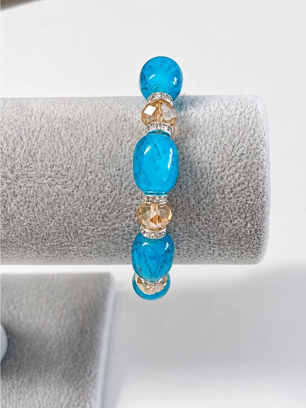 Turquoise Blue Stretch Bracelet with Crystal & Rhinestone Accents-NEW